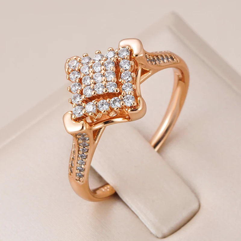 Wbmqda Sparkling Full Zircon Ring For Women 585 Rose Gold Color Luxury Fashion Bride Wedding Fine Jewelry Accessories