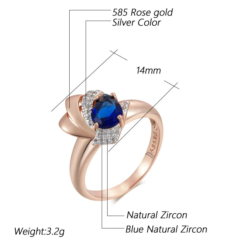 Wbmqda Luxury Blue Natural Zircon Rings For Women 585 Rose Gold Silver Color Fine Wedding Party Jewelry Accessories