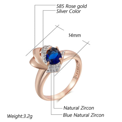 Wbmqda Luxury Blue Natural Zircon Rings For Women 585 Rose Gold Silver Color Fine Wedding Party Jewelry Accessories