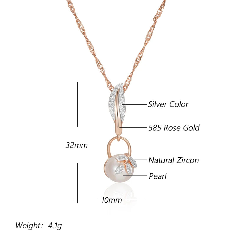 Kinel Hot Crystal Flower Pearl Pendant Necklace for Women 585 Rose Gold Silver Color Mix Boho Ethnic Wedding  Jewelry Gift