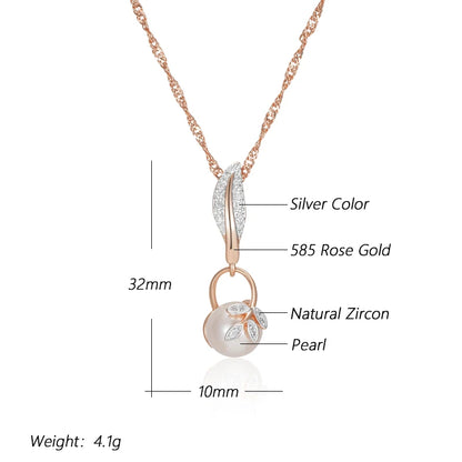 Kinel Hot Crystal Flower Pearl Pendant Necklace for Women 585 Rose Gold Silver Color Mix Boho Ethnic Wedding  Jewelry Gift