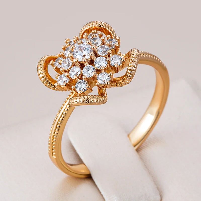 Kinel New 585 Rose Gold Color Hollow Flower Rings for Women Shiny Natural Zircon Accessories Unusual Ethnic Wedding Jewelry