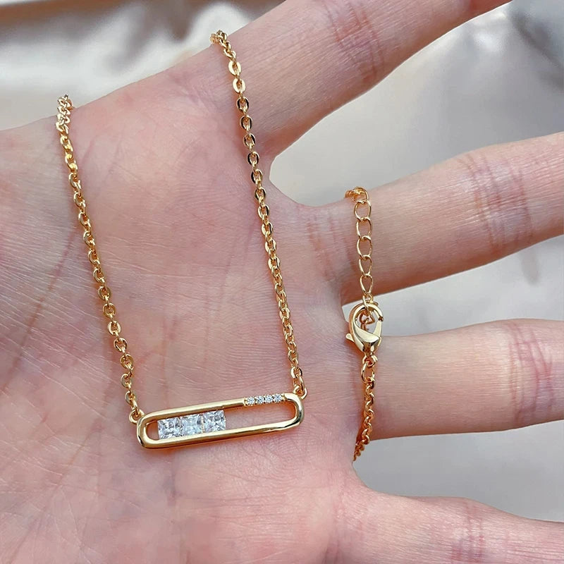 Kinel Hot 585 Rose Gold Color Geometry Pendant Necklace for Women Shiny Natural Zircon Unusual Creative Daily Fine Jewelry Gift