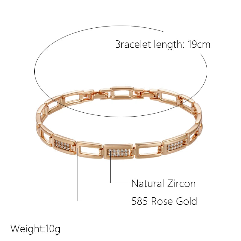 Kinel Fashion Square Link Bracelet For Women Luxury 585 Rose Gold Color With Natural Zircon Ethnic Wedding Fine Daily Jewelry