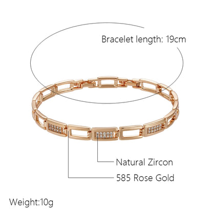 Kinel Fashion Square Link Bracelet For Women Luxury 585 Rose Gold Color With Natural Zircon Ethnic Wedding Fine Daily Jewelry