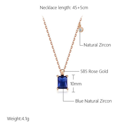 Wbmqda Square Blue Natural Zircon Pendant And Necklace For Women 585 Rose Gold Color Simple Fashion Daily Matching Fine Jewelry