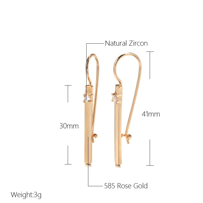 Wbmqda Elegant Long Drop Earrings For Women 585 Rose Gold Color With White Natural Zircon High Quality Daily Jewelry