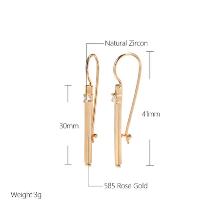 Wbmqda Elegant Long Drop Earrings For Women 585 Rose Gold Color With White Natural Zircon High Quality Daily Jewelry