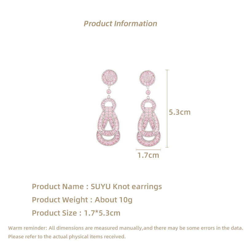 Cubic Zirconia Inlaid Design With a Sense Of Rope Knot Earrings Light Luxury Long Wedding Earrings