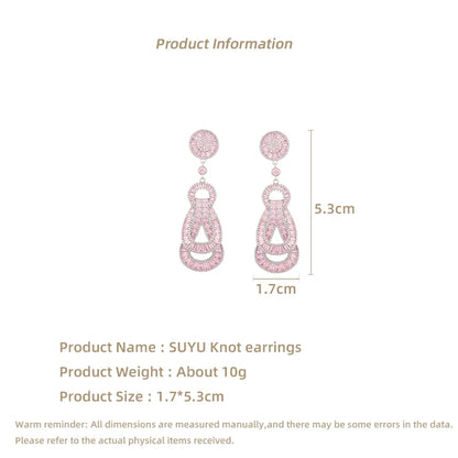 Cubic Zirconia Inlaid Design With a Sense Of Rope Knot Earrings Light Luxury Long Wedding Earrings