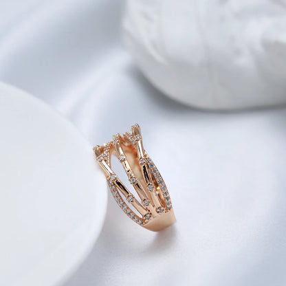 Wbmqda Unique 585 Rose Gold Color Geometric Line Zircon Ring For Women Modern Creative Design New Fashion Jewelry 2023 Trending