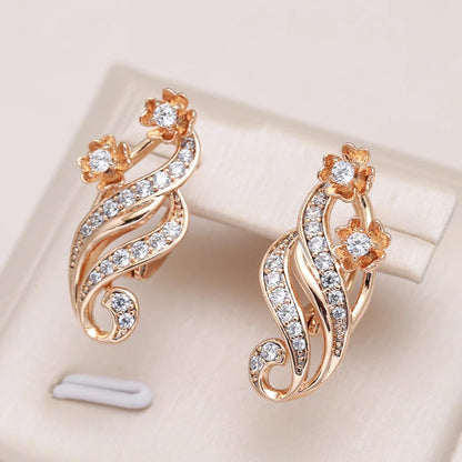 Wbmqda Sparkling Natural Zircon Dangle Earrings For Women 585 Rose Gold Color Luxury Elegant Wedding Party Crystal Jewelry Gifts