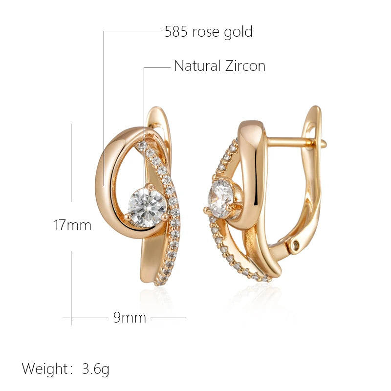 Wbmqda Fashion Geometric Drop Women's Earrings 585 Rose Gold Color With White Natural Zircon Elegant Daily Party Fine Jewelry