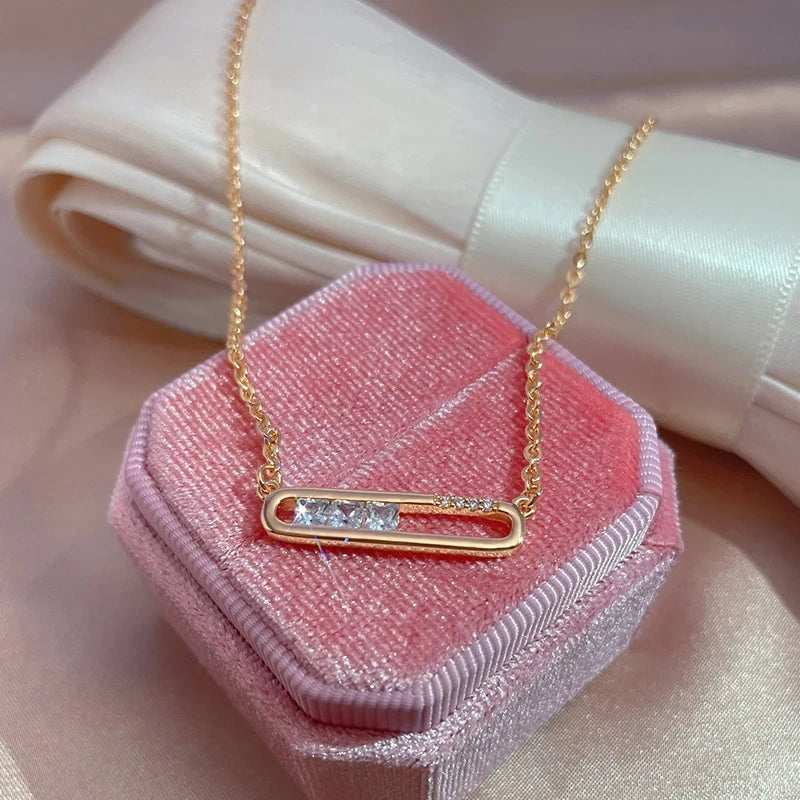 Kinel Hot 585 Rose Gold Color Geometry Pendant Necklace for Women Shiny Natural Zircon Unusual Creative Daily Fine Jewelry Gift