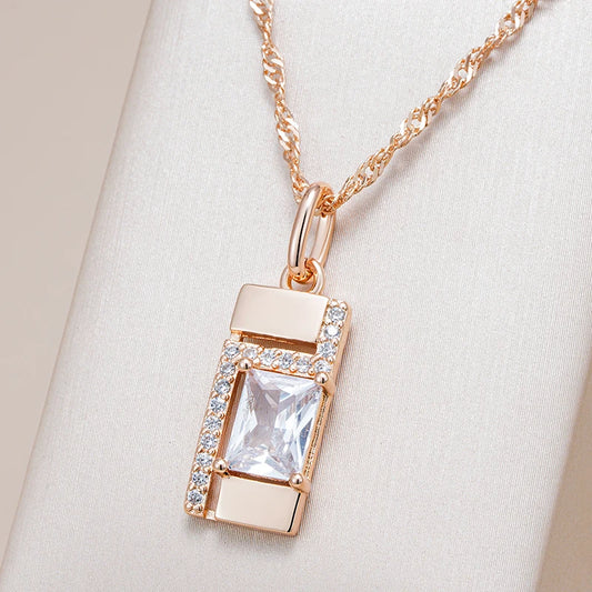 Kinel Classic Square Pendant Necklace For Women 585 Rose Gold Color With Natural Zircon Accessories Simple Pendant Daily Jewelry