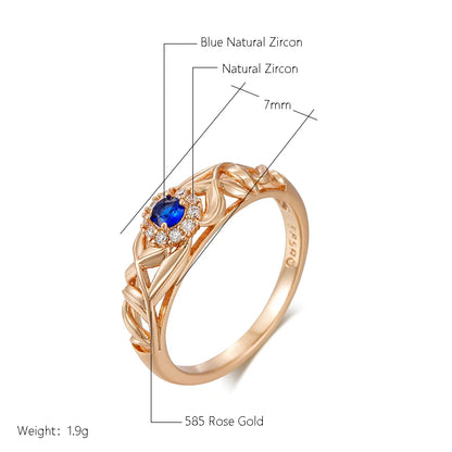 Wbmqda Luxury Elegant Blue Natural Zircon Ring For Women 585 Rose Gold Color Ethnic Bride Wedding Party Fine Jewelry Accessories