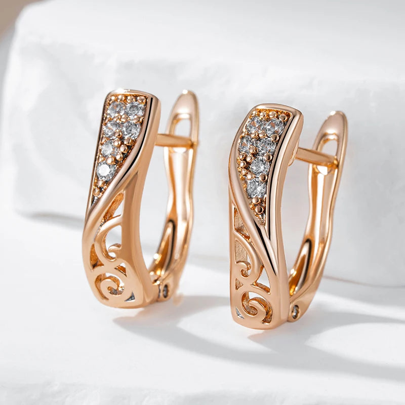 Wbmqda 585 Rose Gold Color Hollow Drop Earrings For Women With White Natural Zircon High Quality Daily Party Fine Jewelry Gifts