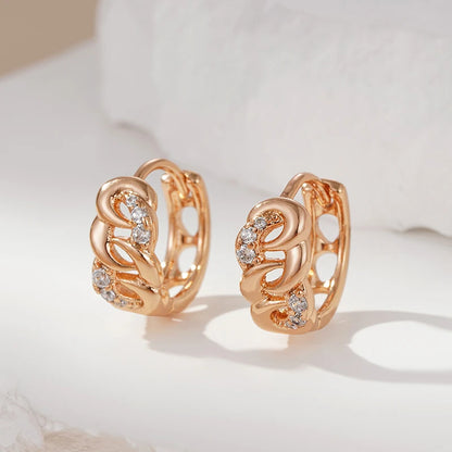 Wbmqda 585 Rose Gold Color Geometric Hollow Hoop Zircon Earrings For Women Classic Fashion Daily Matching High Quality Jewelry