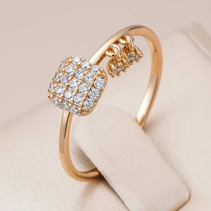 Wbmqda Unique Finger Ring For Women 585 Rose Gold Color With White Natural Zircon Fashion Daily Matching Jewelry Accessories