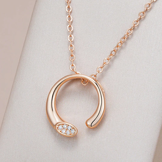 KineL Hot Simple 585 Rose Gold Color Pendant Necklace for Women Fashion Unique Natural Zircon High Quality Daily Fine Jewelry