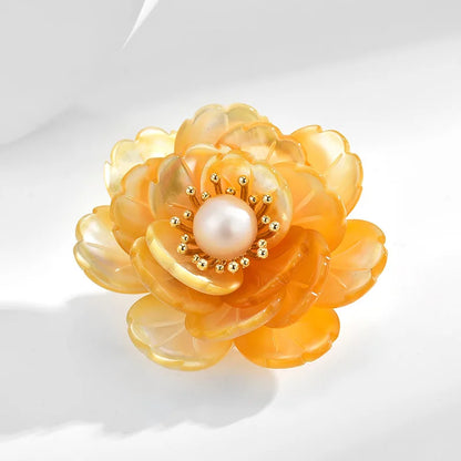 SUYU Autumn Chinese Style Peony Flower Simulation Pearl Brooch Palace Cheongsam Accessories Female Accessory Pins