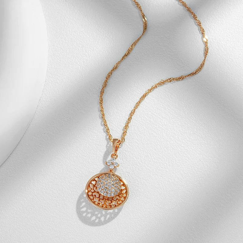 Wbmqda Luxury Full Zircon Pendant And Necklace For Women 585 Rose Gold Color High Quality Daily Fine Jewelry Gift Free Shipping