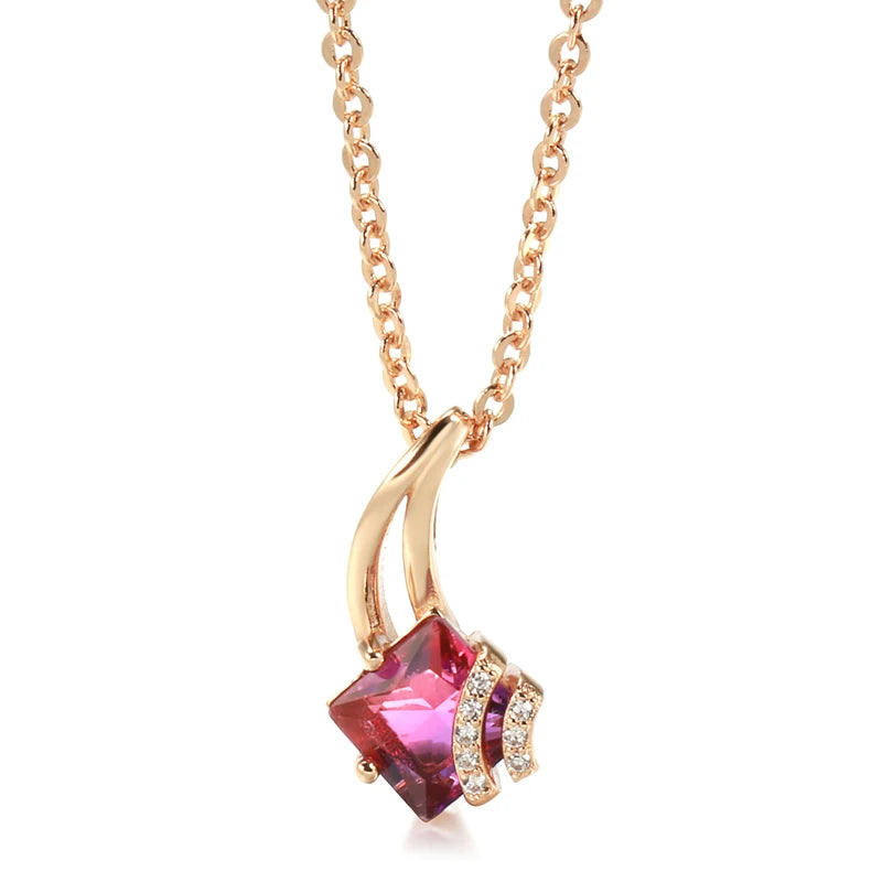 Wbmqda Luxury Garnet Red Zircon Pendant And Necklace For Women 585 Rose Gold Color Fashion Neck Chain Jewelry Anniversary Gifts