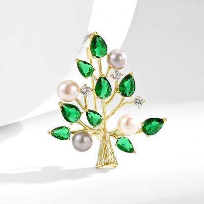 SUYU Classic Auspicious Luck Wealth Tree Brooch Light Luxury Temperament Suit Brooch Freshwater Imitation Pearl