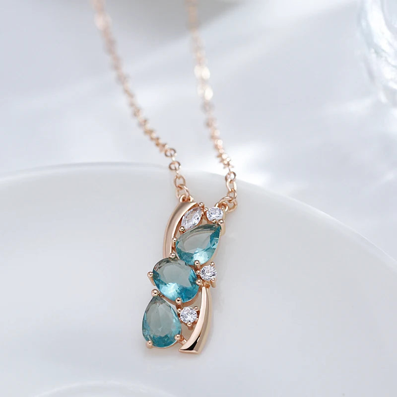 Wbmqda Fashion Blue Crystal Pendant And Necklace For Women 585 Rose Gold Color With White Natural Zircon Best Jewelry Gifts