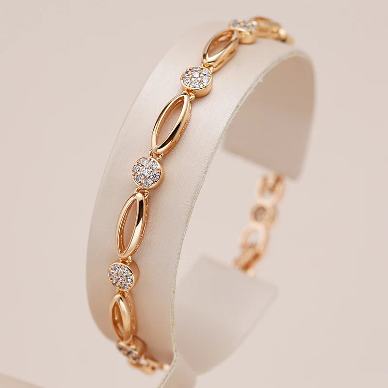 Kinel Hot Trend Simple 585 Rose Gold Color Bracelet for Women Luxury Natural Zircon Bride Wedding Daily Fine Jewelry 2023 New