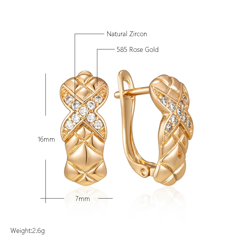 Wbmqda Luxury Fashion Irregular Glossy Zircon Hoop Earrings For Women 585 Rose Gold Color High Quality Daily Fine Jewelry Gift