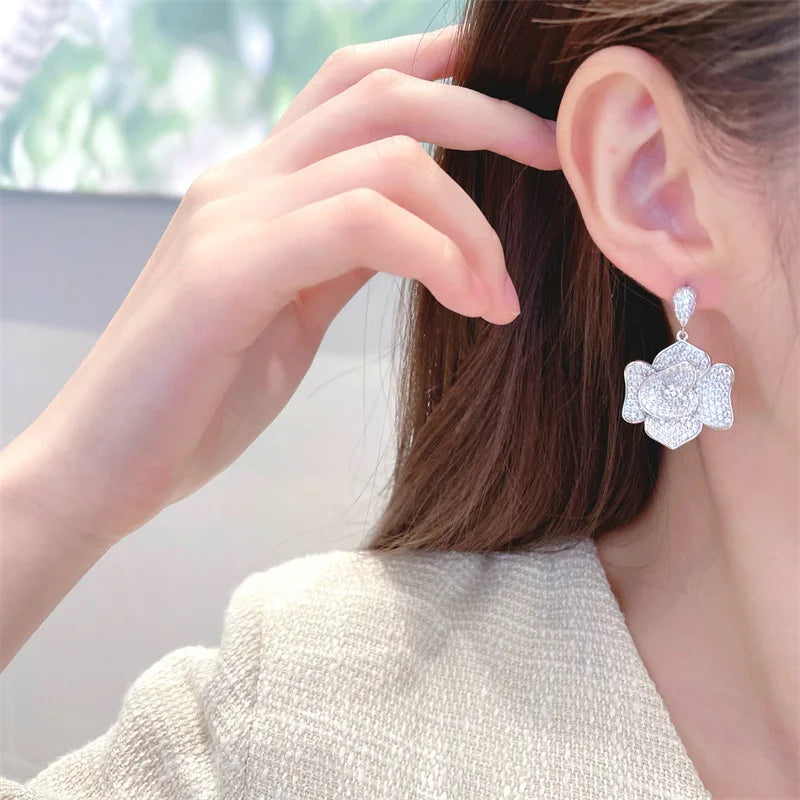 SUYU Earrings Fashion Women's Designer Light Luxury Flower Earrings With Micro Set Zircon For Daily Party And Festival Gifts