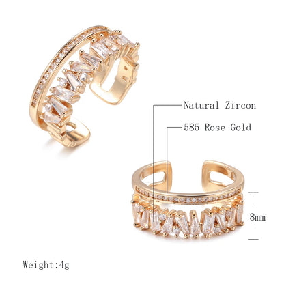 Wbmqda New Fashion 585 Rose Gold Color Natural Zircon Open Ring For Women Daily Fine Accessories Luxury Trendy Crystal Jewelry