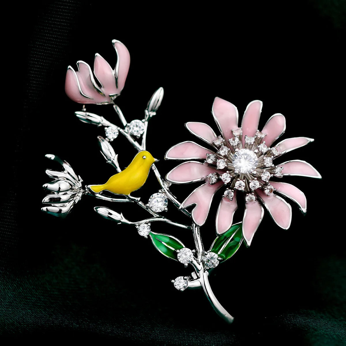 SUYU 2024 Fashion Creative Gradient Color Flower And Bird Flower Brooch Women's Luxury Temperament Pin Coat Fashion Accessories