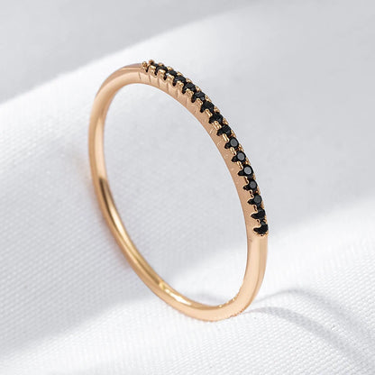 Wbmqda 585 Rose Gold Color Stack-able Finger Ring For Women With Black Natural Zircon Exquisite Daily Matching Fine Jewelry Gift