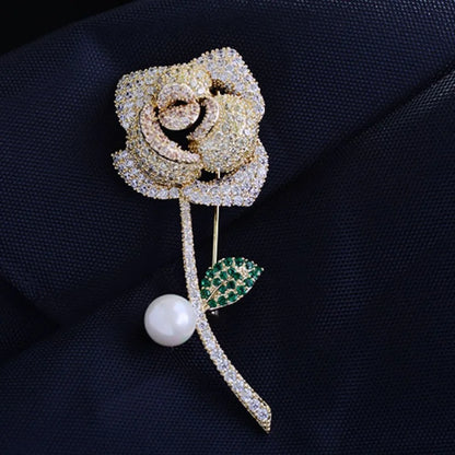 SUYU Rose Zircon Imitation Pearl Brooch Elegant And Fashionable Creative And Versatile Accessory