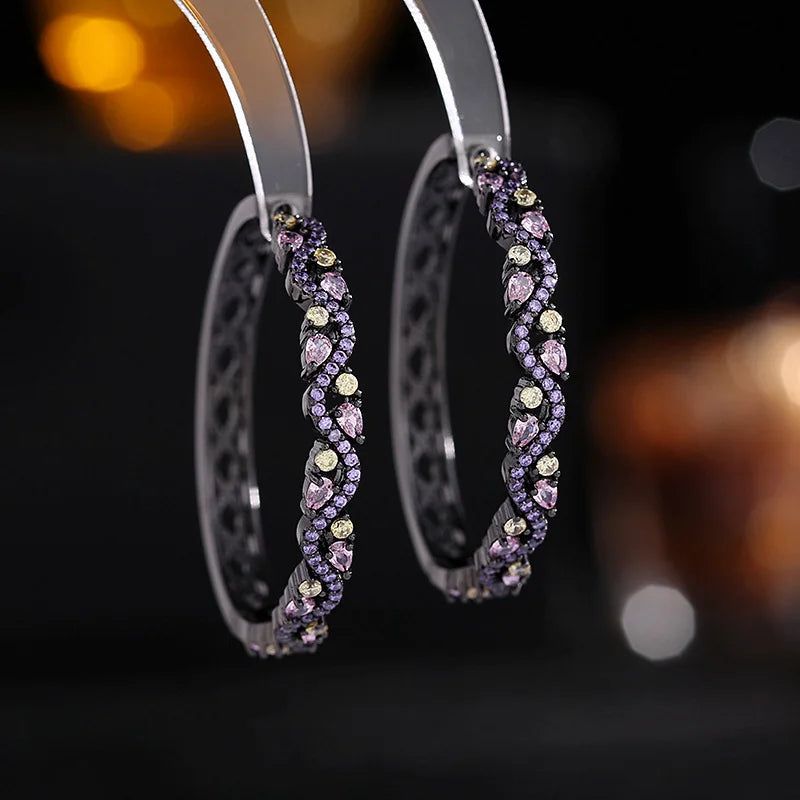 SUYU Earrings Geometric Lines Fried Dough Twists Exaggerated Atmosphere Circle Earrings