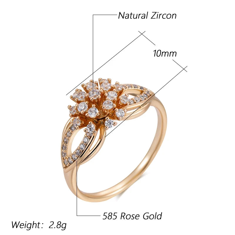 Wbmqda Flower Rings For Women 585 Rose Gold Color With Natural Zircon Luxury Jewelry Accessories