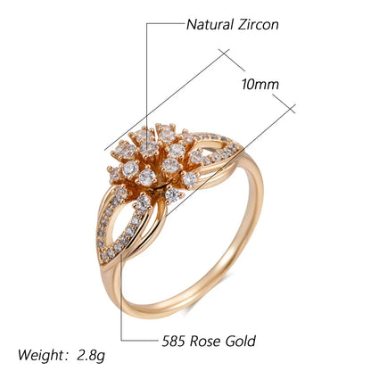 Wbmqda Flower Rings For Women 585 Rose Gold Color With Natural Zircon Luxury Jewelry Accessories