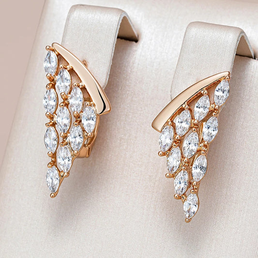 Kienl Full Shiny Natural Zircon Drop Earring for Women 585 Rose Gold Color Unique Crystal Wing Daily Vintage Jewelry Best Gift