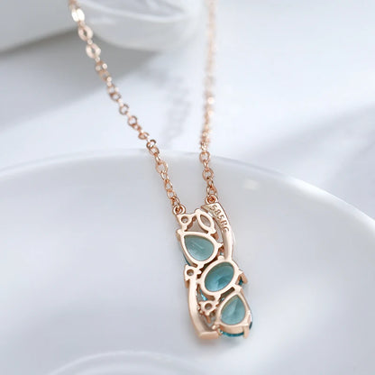 Wbmqda Fashion Blue Crystal Pendant And Necklace For Women 585 Rose Gold Color With White Natural Zircon Best Jewelry Gifts