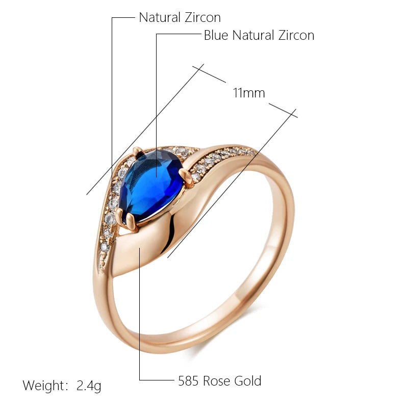 Wbmqda Luxury Geometric Blue Natural Zircon Ring For Women 585 Rose Gold Color Retro Ethnic Wedding Party Jewelry Accessories