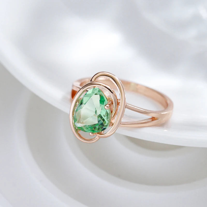 Wbmqda Geometric Light Green Stone Ring For Women 585 Rose Gold Color Trendy Zircon Jewelry Accessories