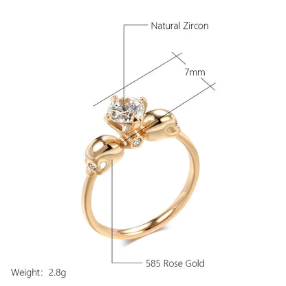 Kinel Simple 585 Rose Gold Color Punk Skull Ring for Women Natural Zircon Accessories Glossy Metal Modern Party Trend Daily Jewe