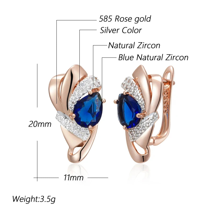 Wbmqda Luxury Blue Natural Zircon Drop Earrings For Women 585 Rose Gold Silver Color Fine Wedding Party Jewelry Accessories