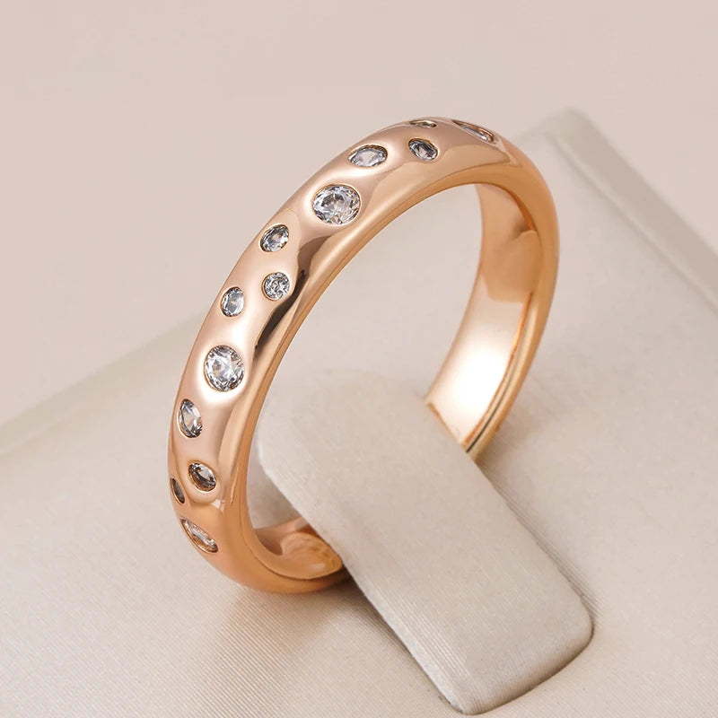 Wbmqda 585 Rose Gold Color Sparkling Natural Zircon Ring For Women Simple Fashion Daily Match Jewelry Accessories 2023 Trending