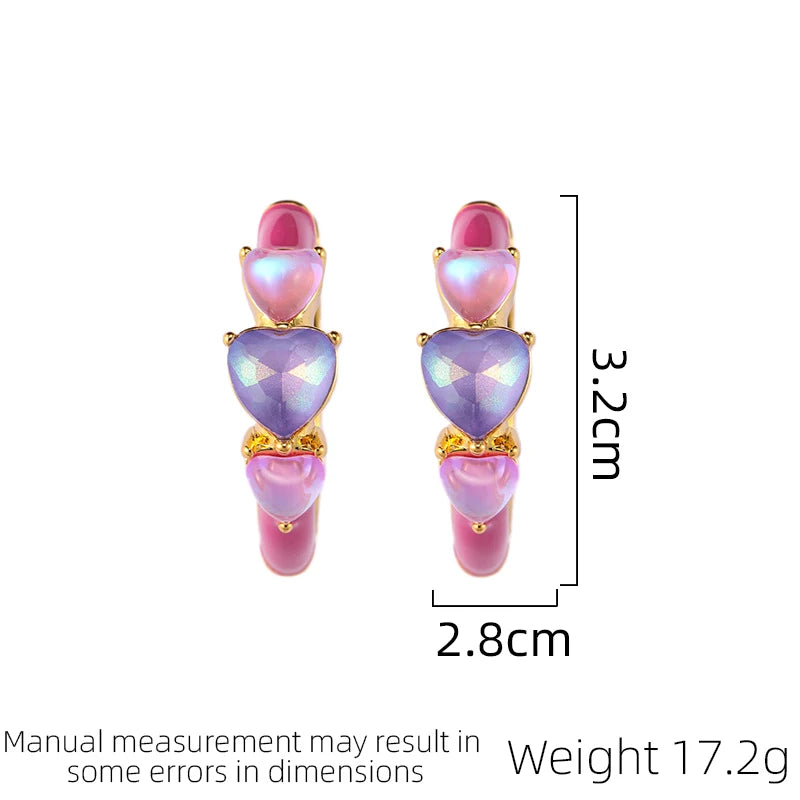 SUYU Jewelry Love Zircon Pink Drop Glazed Round Earrings Retro Affordable Luxury Personalized Women's Earrings