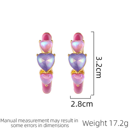 SUYU Jewelry Love Zircon Pink Drop Glazed Round Earrings Retro Affordable Luxury Personalized Women's Earrings