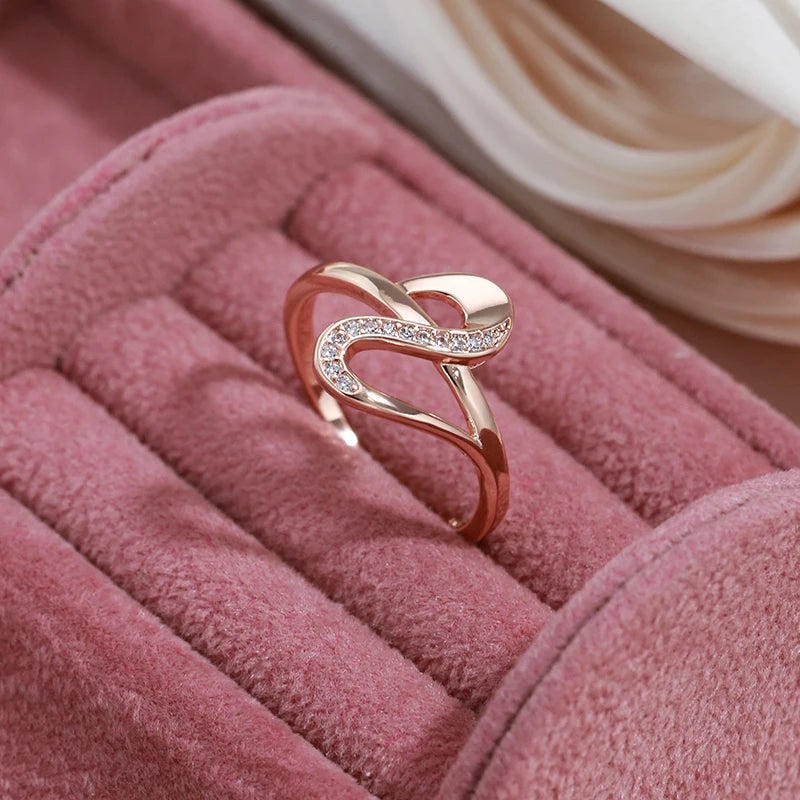 Wbmqda Fashion Simple Geometric Ring For Women 585 Rose Gold Color With White Natural Zircon High Quality Daily Fine Jewelry