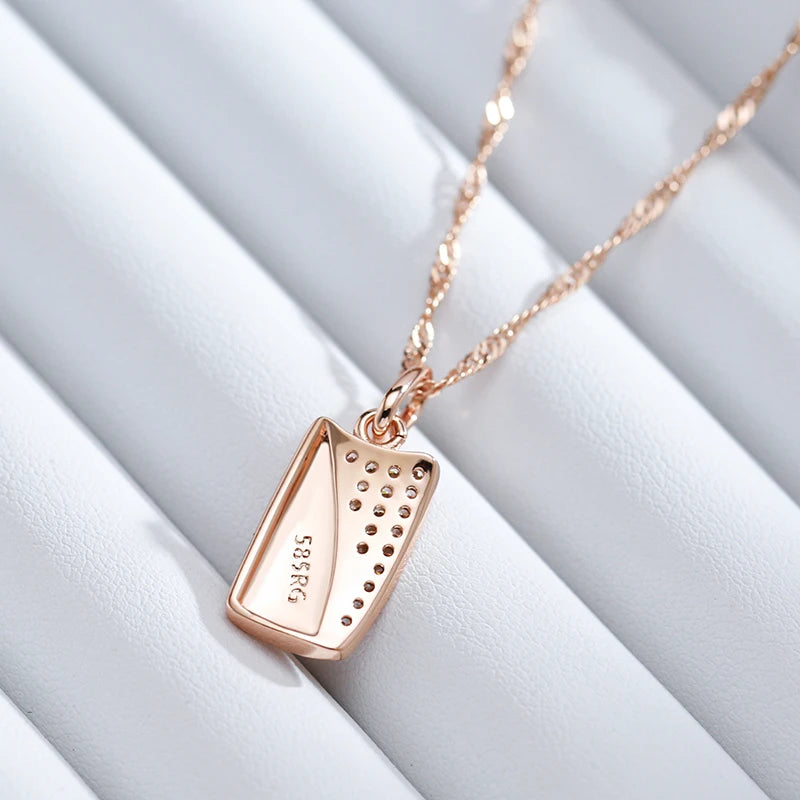 Kinel Hot Square Pendant Necklace For Women 585 Rose Gold Color With Natural Zircon Accessories Ethnic Bride Wedding Jewelry